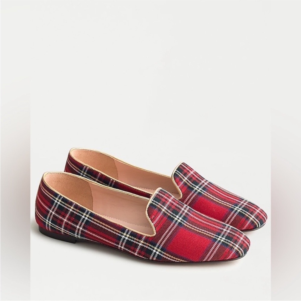 J. Crew Stewart Tartan Red & Black Plaid Smoking Slippers
